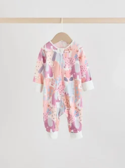 Babypakjes En Babypyjama's|Next Roze met karakteristieke dierenprint - Verpakking van 5 babyslaappakjes met tweewegrits (0 mnd - 3 jr)