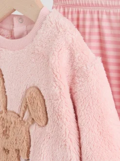 Sets En Combisets|Truien En Breisels|Next - 2 -delige Set van Fleece Tops en Leggings voor Baby''s (0mnd-2jr) Roze met konijnen