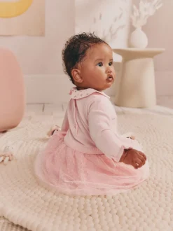 Gelegenheidskleding|Jurken*Next Roze met konijnen - Gebreide tweedelige babyjurk (0mnd-2jr)