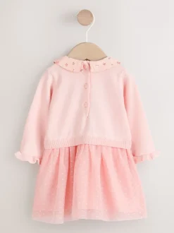 Gelegenheidskleding|Jurken*Next Roze met konijnen - Gebreide tweedelige babyjurk (0mnd-2jr)