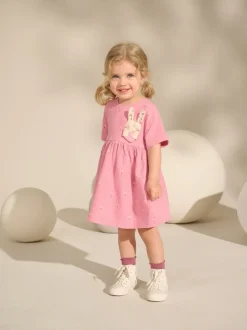 Jurken|Jurken*Next - Jersey zomerjurk (3mnd -7jr) Roze met konijnen