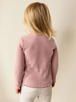 Tops|T-Shirts*Next - Long sleeve Embroidered Ribbed Top (3mths-7yrs) Roze met konijnen