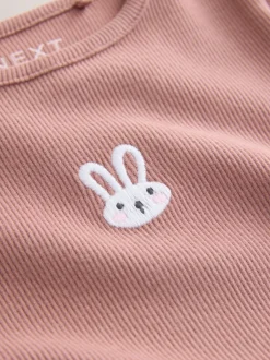 Tops|T-Shirts*Next - Long sleeve Embroidered Ribbed Top (3mths-7yrs) Roze met konijnen