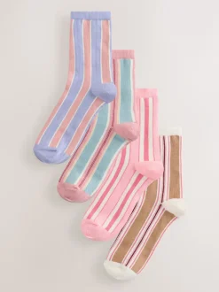 Sokken En Panty's|Next Roze met meerdere strepen - Set van 4 paar enkelsokken