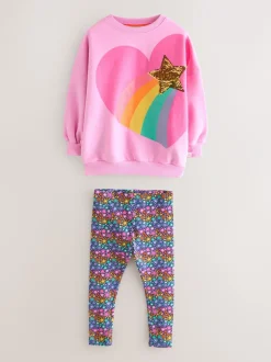 Sweaters En Hoody´S|Little Bird by Jools Oliver - 2 Piece Jumper and Leggings Set Roze met regenbooghartjes