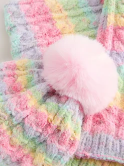 Mutsen, Handschoenen En Sjaals*Next - Set van beanie en snood (1-13jr) Roze met regenboogprint