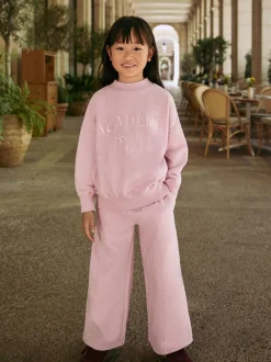 Sets En Outfits|Sweaters En Hoody´S|Next - Set van sweatshirt en joggingbroek met wijde pijpen (3-16jr) Roze met slogan