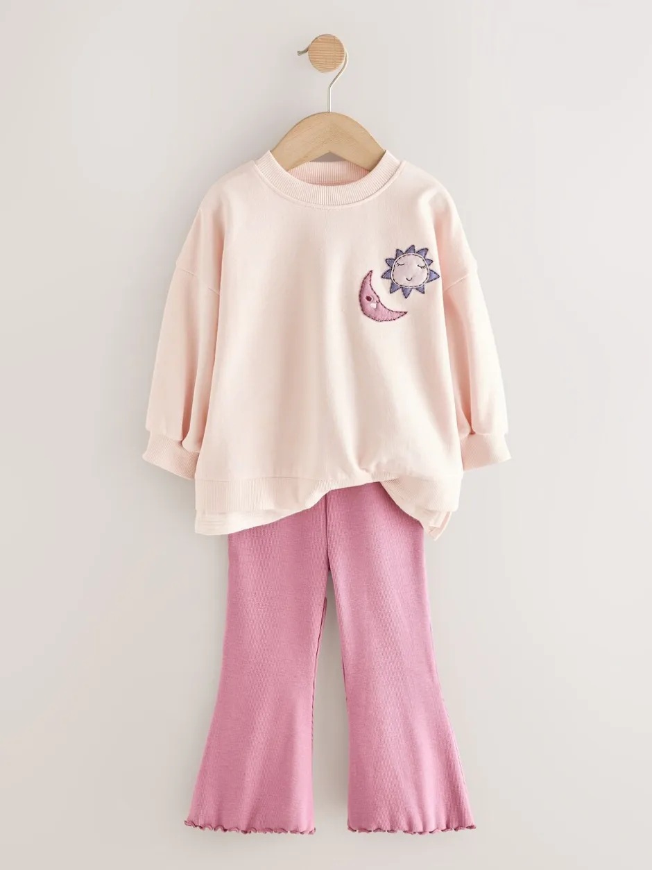 Tops|Tops|Next - Set met top met lange mouwen en uitlopende broek (3mnd -7jr) Roze met sterren