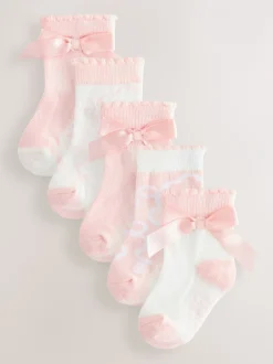 Sokken En Panty's|Baker by Ted Baker - Meisjes Sokken verpakking van 5 Roze met strik