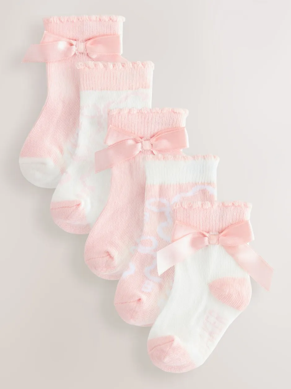Sokken En Panty's|Baker by Ted Baker - Meisjes Sokken verpakking van 5 Roze met strik