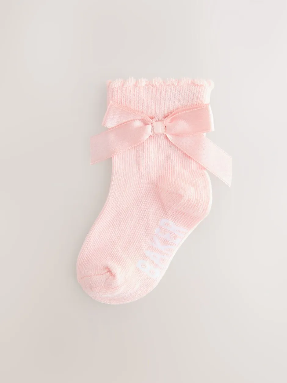 Sokken En Panty's|Baker by Ted Baker - Meisjes Sokken verpakking van 5 Roze met strik