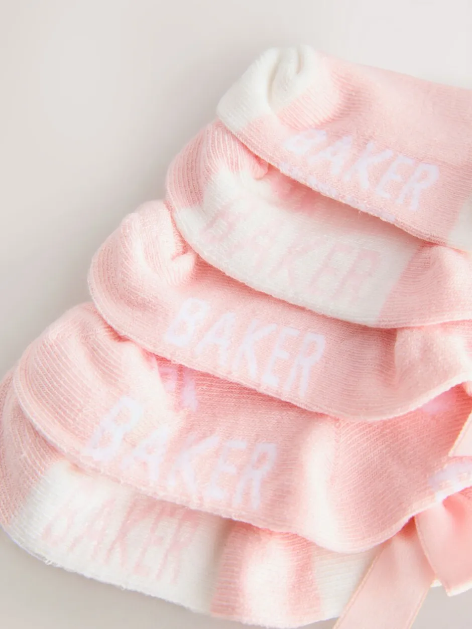 Sokken En Panty's|Baker by Ted Baker - Meisjes Sokken verpakking van 5 Roze met strik