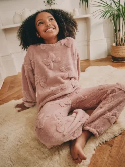 Nachtkleding En Pyjama's|Pyjama's*Next - Fleece Jacquard Pyjama's Set 2 Pieces (2-16jr) Roze met strik