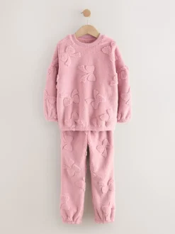 Nachtkleding En Pyjama's|Pyjama's*Next - Fleece Jacquard Pyjama's Set 2 Pieces (2-16jr) Roze met strik