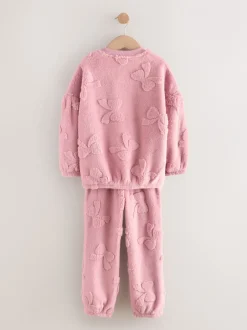 Nachtkleding En Pyjama's|Pyjama's*Next - Fleece Jacquard Pyjama's Set 2 Pieces (2-16jr) Roze met strik