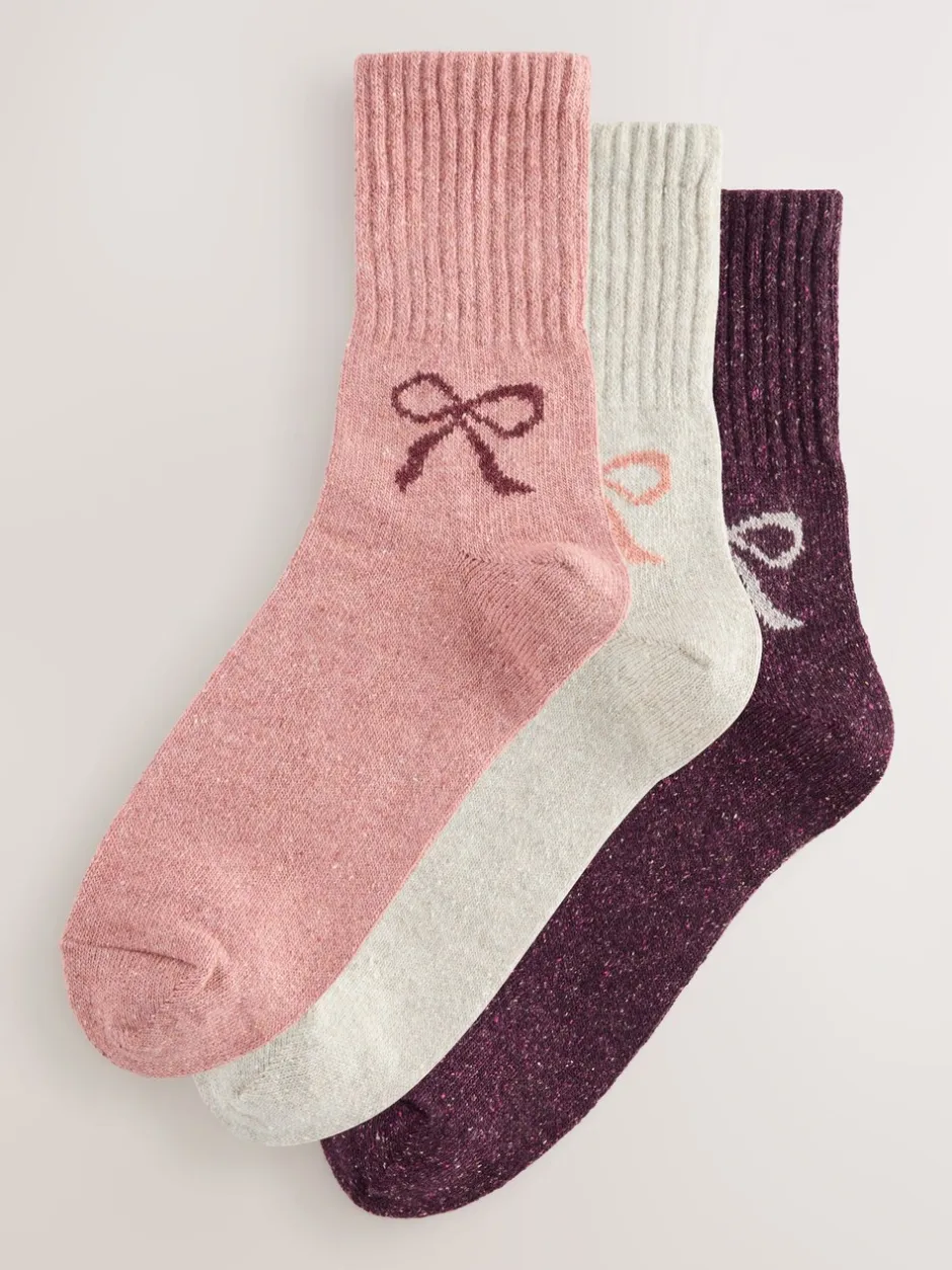 Sokken En Panty's*Next Roze met strikjes - Thermische enkelsokken van wol-zijdemix verpakking van 3