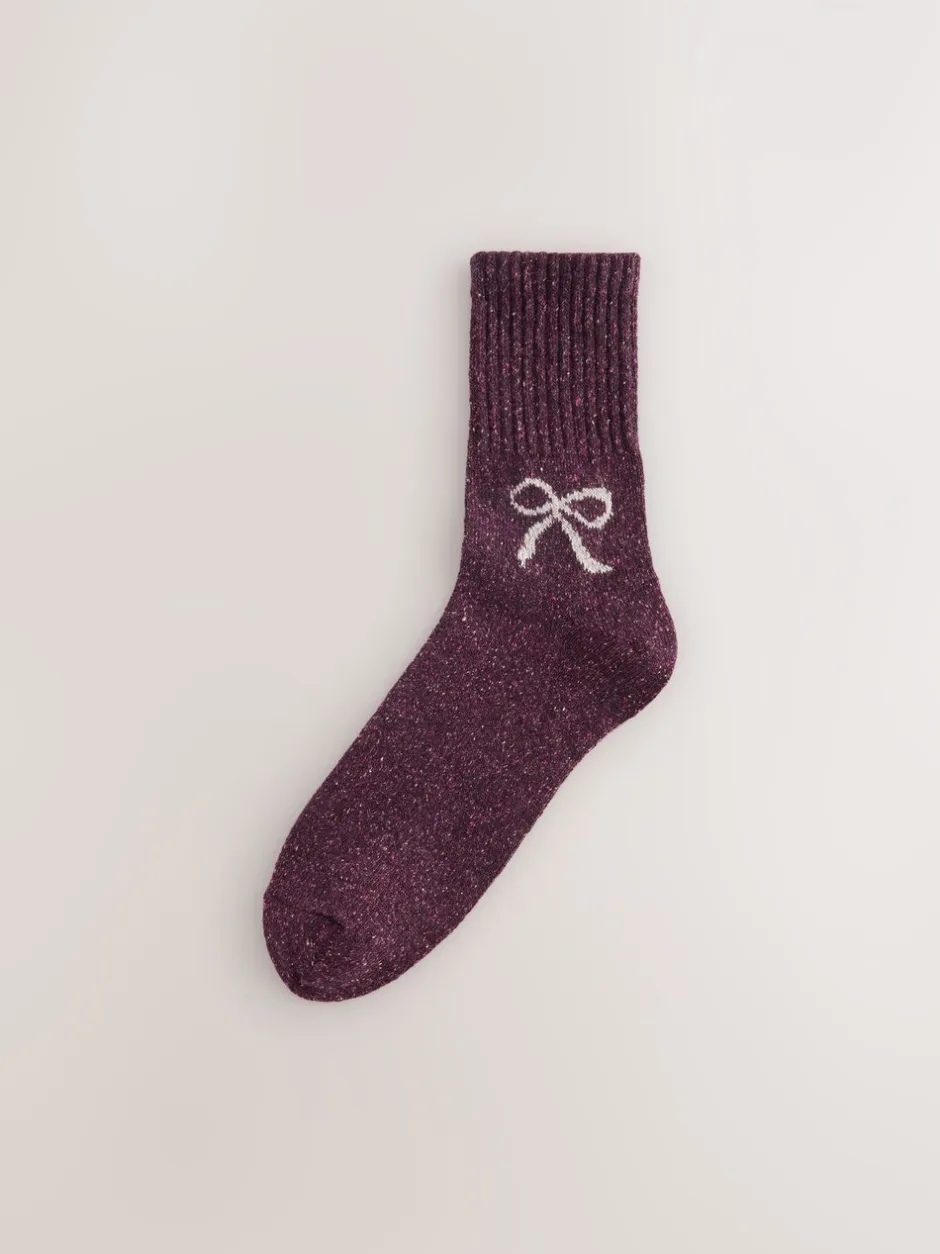 Sokken En Panty's*Next Roze met strikjes - Thermische enkelsokken van wol-zijdemix verpakking van 3