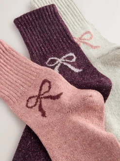 Sokken En Panty's*Next Roze met strikjes - Thermische enkelsokken van wol-zijdemix verpakking van 3