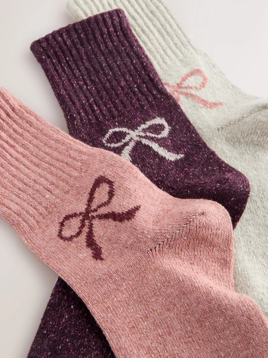 Sokken En Panty's*Next Roze met strikjes - Thermische enkelsokken van wol-zijdemix verpakking van 3