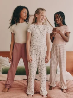 Nachtkleding En Pyjama's|Pyjama's|Next - Verpakking van 3 pyjama's met joggingbroek (3-16 jr) Roze met vrolijke bloemenprint