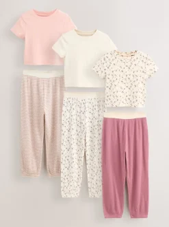Nachtkleding En Pyjama's|Pyjama's|Next - Verpakking van 3 pyjama's met joggingbroek (3-16 jr) Roze met vrolijke bloemenprint