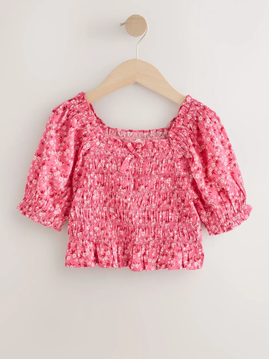 Overhemden En Blouses|Next - Gesmokte blouse (3-16jr) Roze met vrolijke print