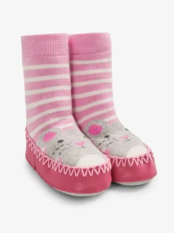 Pantoffels|Jojo Maman Bébé - moccasin pantoffelsokken Roze muis