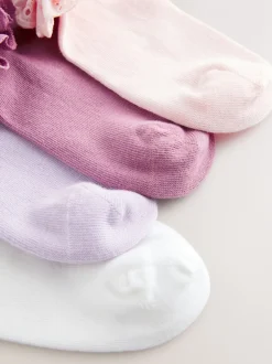 Sokken En Panty's|Sokken En Panty's*Next Roze. Paars en wit - 4 Paar sneakersokken met ruche en hoog katoengehalte