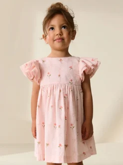 Jurken|Jurken|Next - Jurk met engelmouwen (3 mnd-8 jr) Roze print
