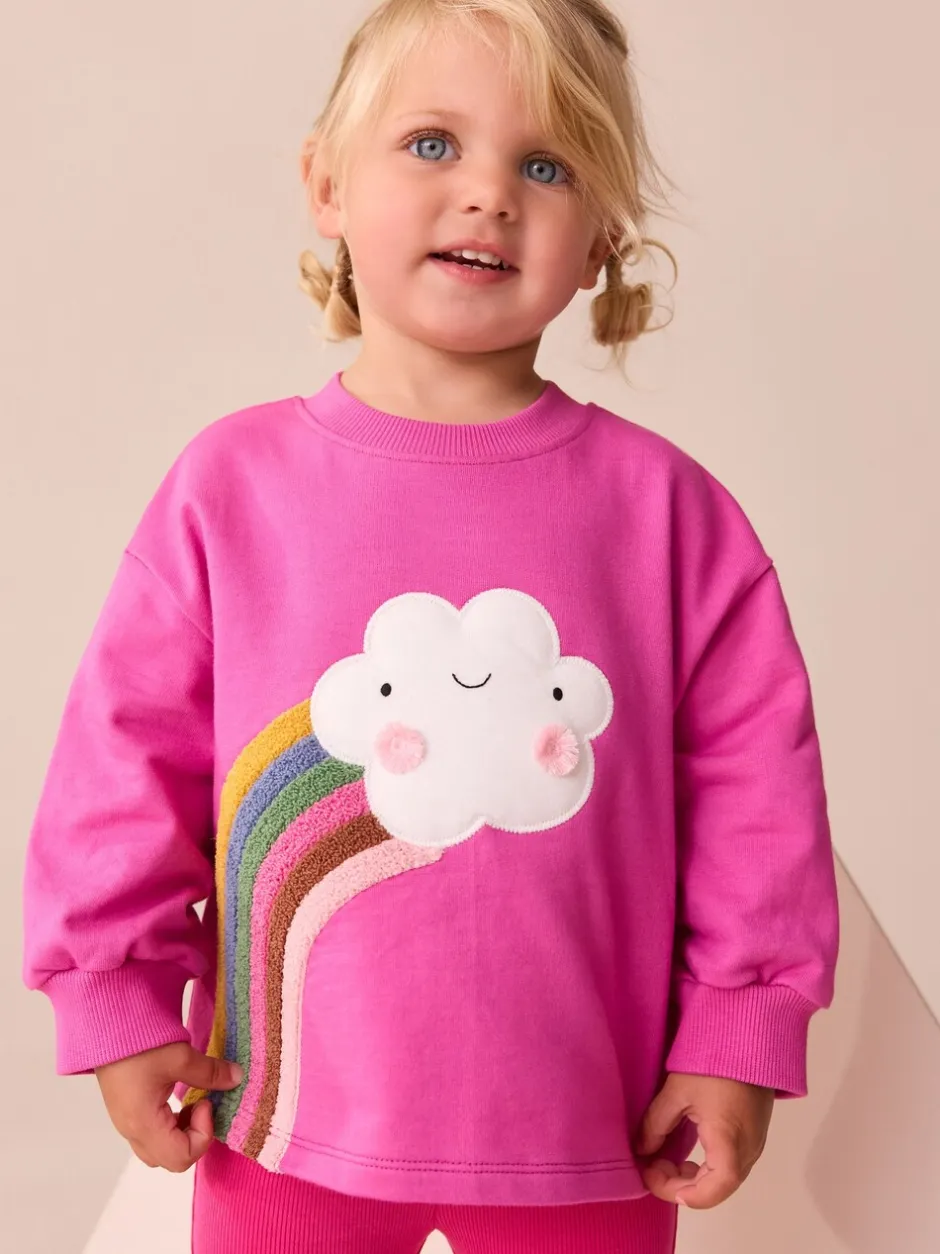 Tops|Next Roze regenboog met wolk en figuurtje - T-shirt met lange mouwen (3 mnd-7 jr)