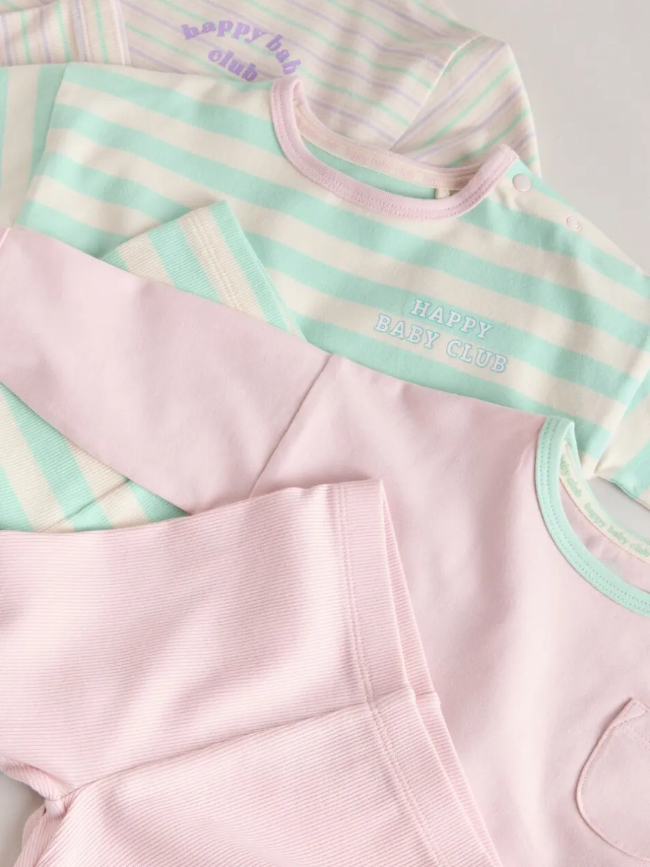 Tops|Sets En Outfits|Next Roze streep - 6 -delige set van top met lange mouwen en leggings (0mnd -3jr)