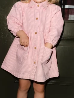 Jurken|Jurken*Next - Long Sleeve Cotton Dress (3mths-8yrs) Roze streep