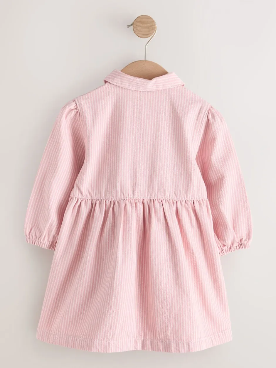 Jurken|Jurken*Next - Long Sleeve Cotton Dress (3mths-8yrs) Roze streep