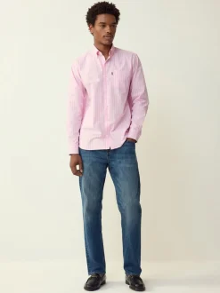 Shirts|Next Roze streep - Strijkvrij Oxford overhemd met knopen