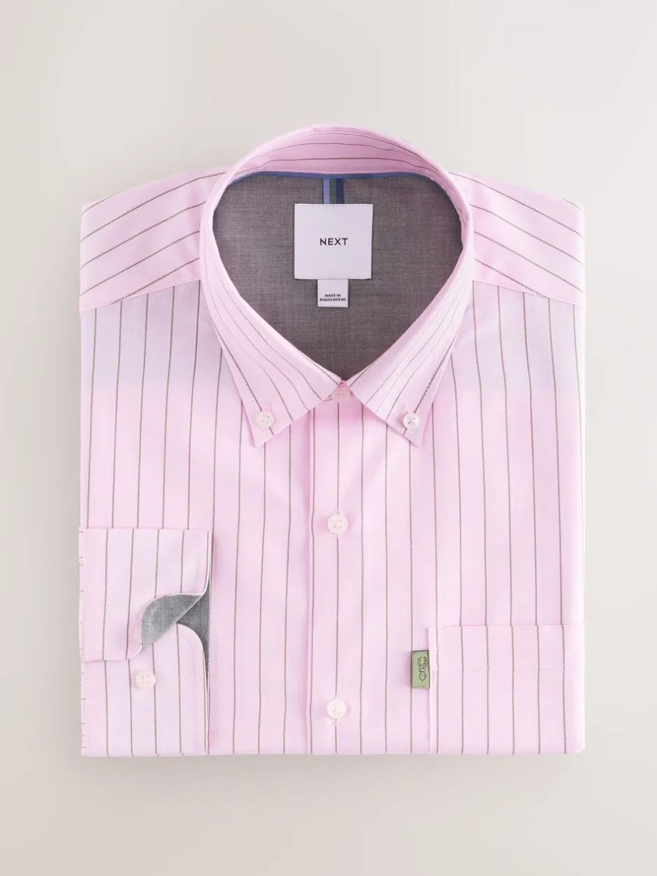 Shirts|Next Roze streep - Strijkvrij Oxford overhemd met knopen