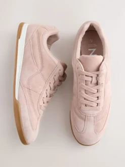 Sneakers|Next Roze suède - Leather Stitch Panel Detail Lace Up Trainers
