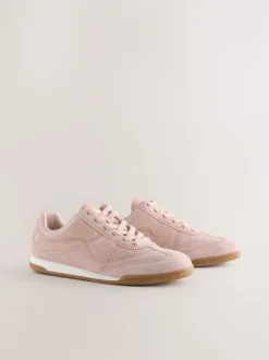 Sneakers|Next Roze suède - Leather Stitch Panel Detail Lace Up Trainers