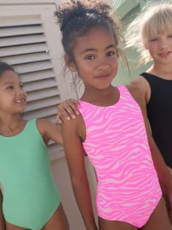 Badkleding|Next - Crinkle Swimsuit (3-16yrs) Roze zebraprint
