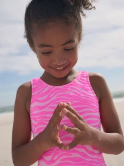 Badkleding|Next - Crinkle Swimsuit (3-16yrs) Roze zebraprint