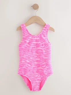 Badkleding|Next - Crinkle Swimsuit (3-16yrs) Roze zebraprint