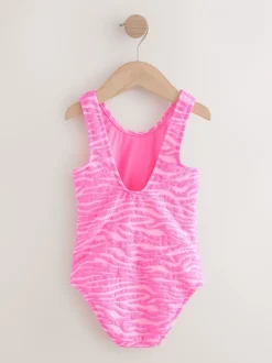 Badkleding|Next - Crinkle Swimsuit (3-16yrs) Roze zebraprint