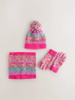 Mutsen, Handschoenen En Sjaals|Next Roze/blauw - Set van beanie, handschoenen en colsjaal (3-13jr)