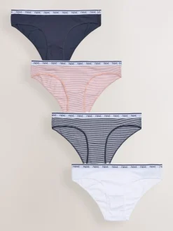 Onderbroeken*Next - 4 Katoenen slipjes met logotailleband Roze/blauw gestreept