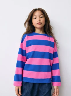 Tops|T-Shirts*Next - Getextureerde top met lange mouwen (3-16jr) Roze/blauw gestreept