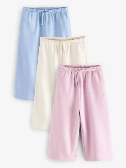 Jeans En Joggingbroeken|Next - Set van 3 joggingbroeken met wijde pijpen (3mnd-7jr) Roze/blauw/beigebruin
