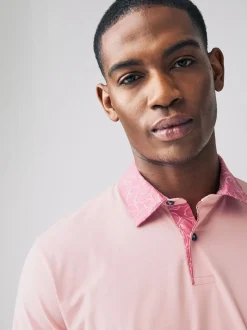 Poloshirts|Next Roze/blauw/wit geweven kraag - Set van 3 jersey poloshirts met korte mouwen
