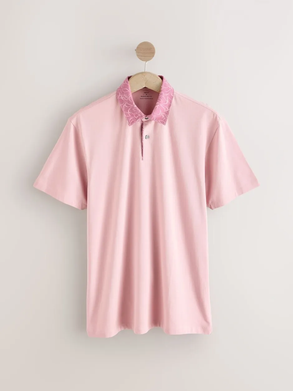 Poloshirts|Next Roze/blauw/wit geweven kraag - Set van 3 jersey poloshirts met korte mouwen