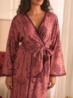 Badjassen|Alle Nacht- En Loungekleding*Laura Ashley Roze/Bordeaux - Josette badjas