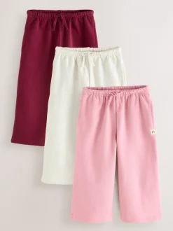Jeans En Joggingbroeken|Broeken En Leggings*Next - Set van 3 joggingbroeken met wijde pijpen (3mnd-7jr) Roze/bordeauxrood/beigegrijs