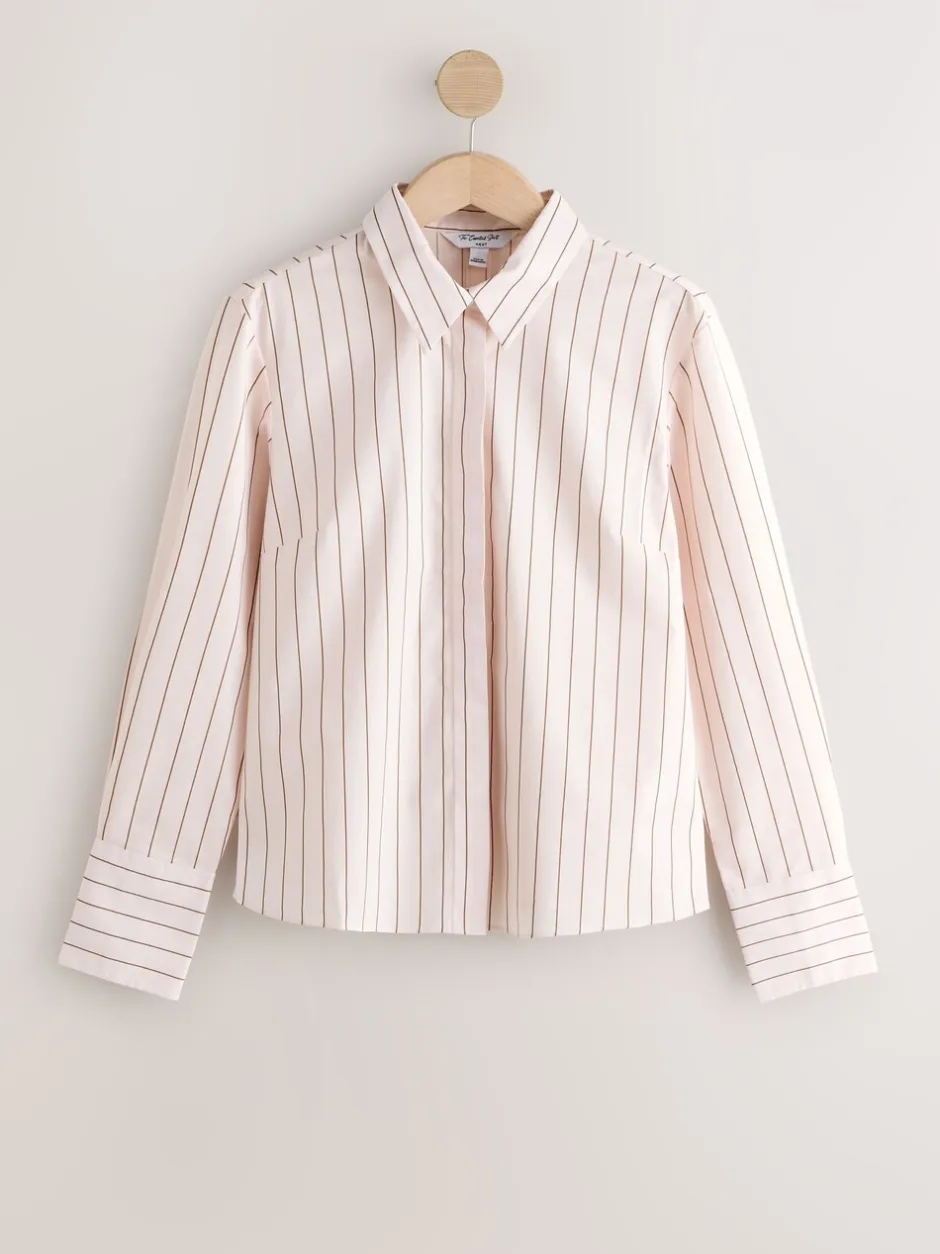 Blouses En Overhemden*Next Roze/bruin - Fitted Stretch Essential Long Sleeve Shirt